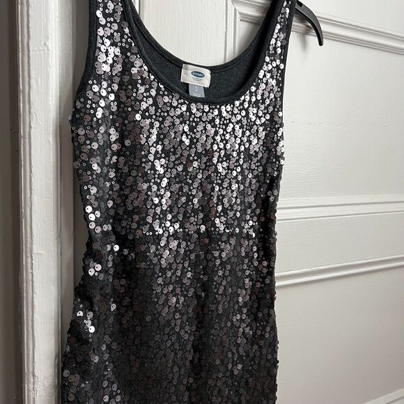 Old Navy Sequins "Charcoal Heath" Silver Gray Scoop Neck Tank S NWOT - Picture 2 of 4